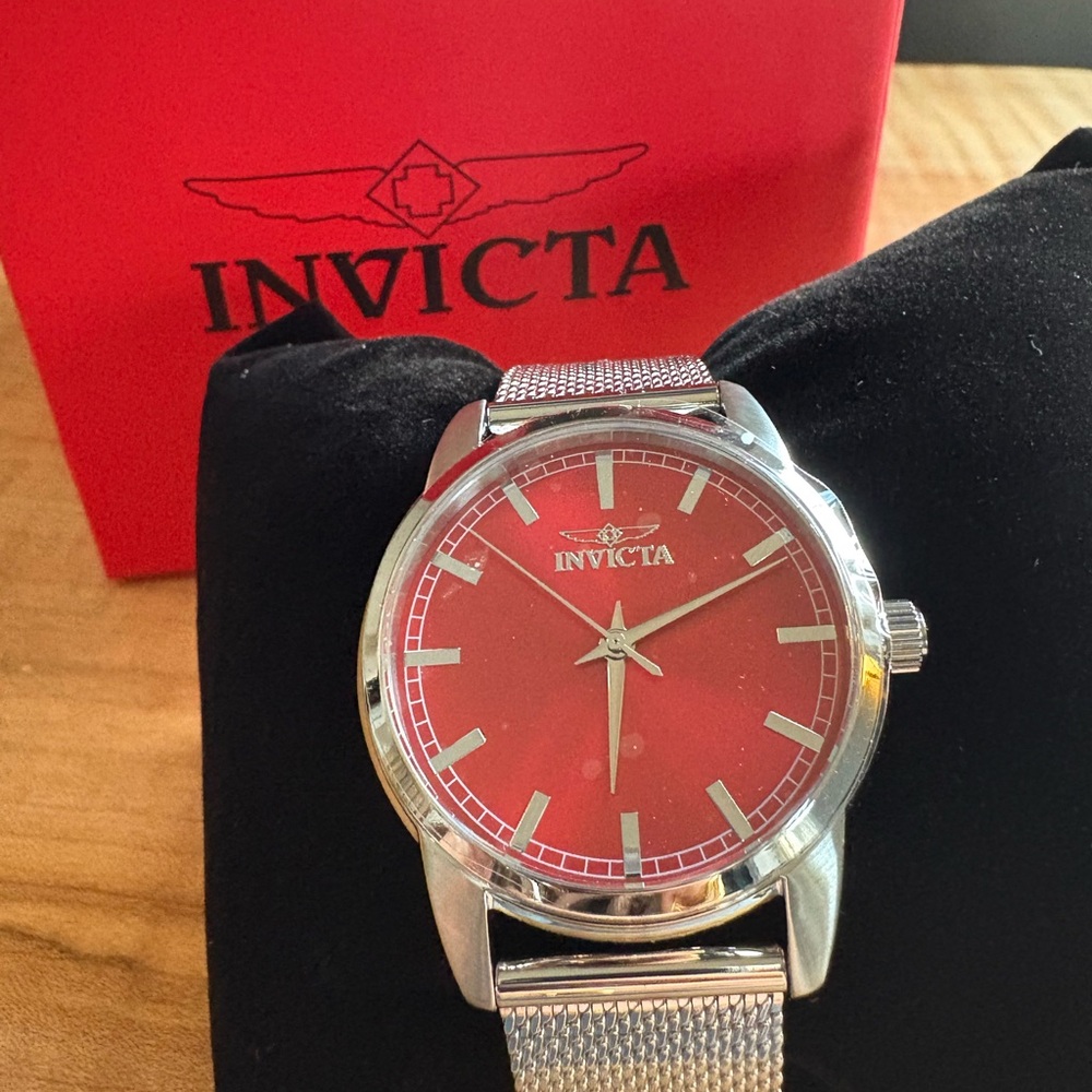 Invicta Celestial Red Dial Silver Mesh Women’s Watch 48513